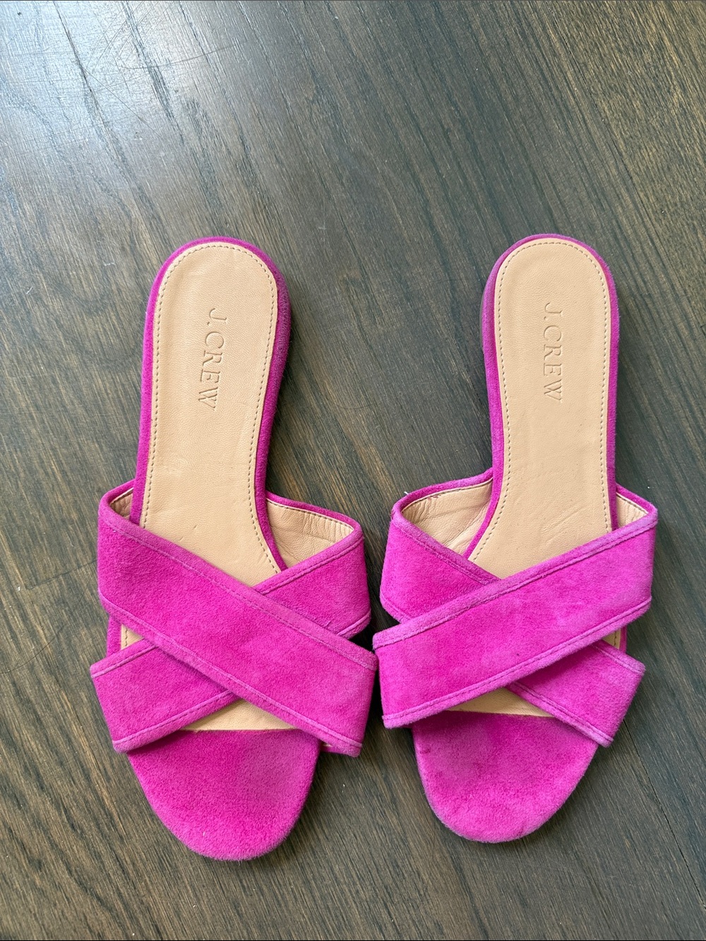 J. Crew Fuchsia Suede Crisscross Slide Mules